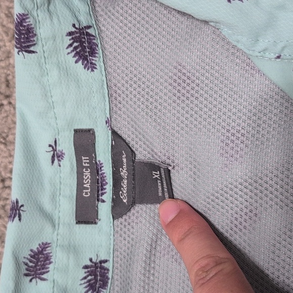 Eddie Bauer Leaf Print Nylon Blend Hiking Outdoor Top Short Sleeve Button Down - Picture 3 of 9